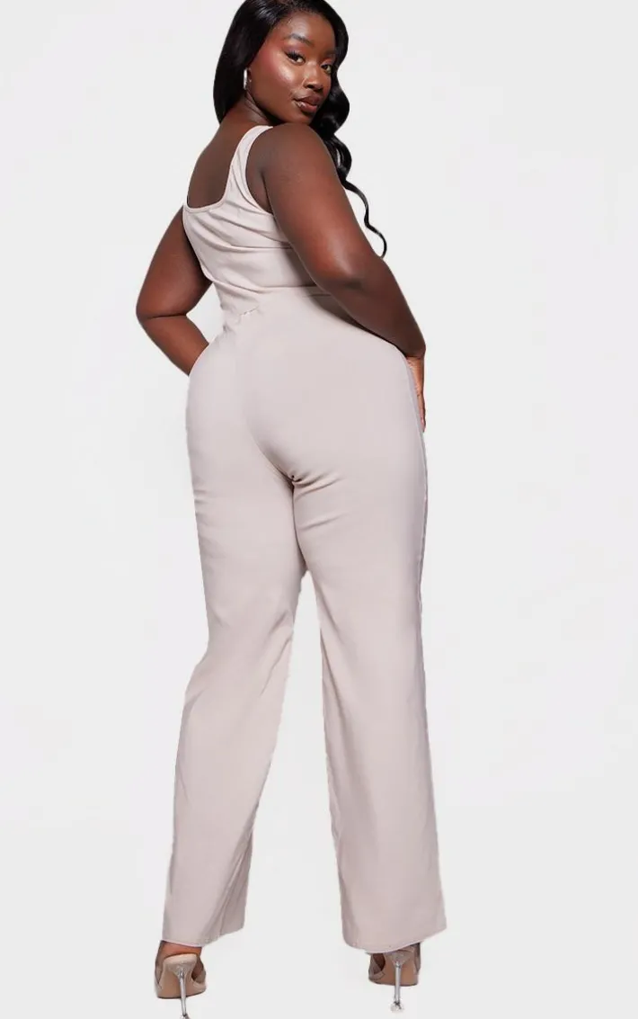 Plus Stone Hook And Eye Corset Detail Flared Jumpsuit