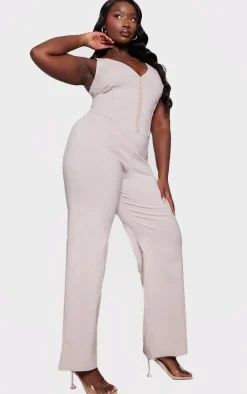 Plus Stone Hook And Eye Corset Detail Flared Jumpsuit