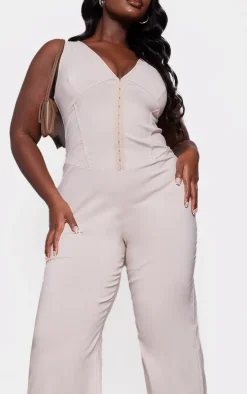 Plus Stone Hook And Eye Corset Detail Flared Jumpsuit