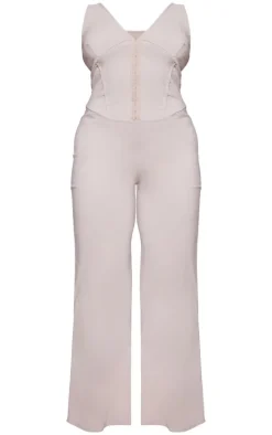 Plus Stone Hook And Eye Corset Detail Flared Jumpsuit