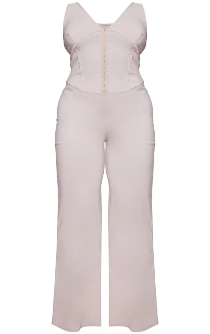 Plus Stone Hook And Eye Corset Detail Flared Jumpsuit