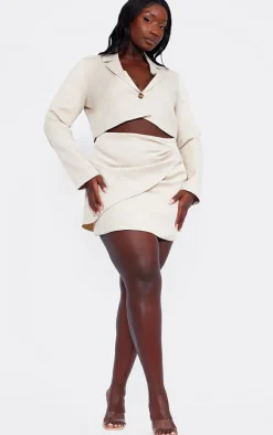 Plus Stone Linen Look Ruched Detail Mini Skirt