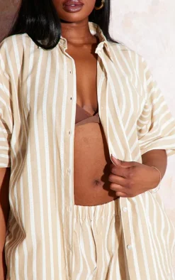 Plus Stone Linen Look Stripe Oversized Boxy Shirt