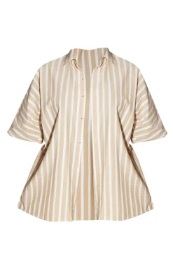 Plus Stone Linen Look Stripe Oversized Boxy Shirt