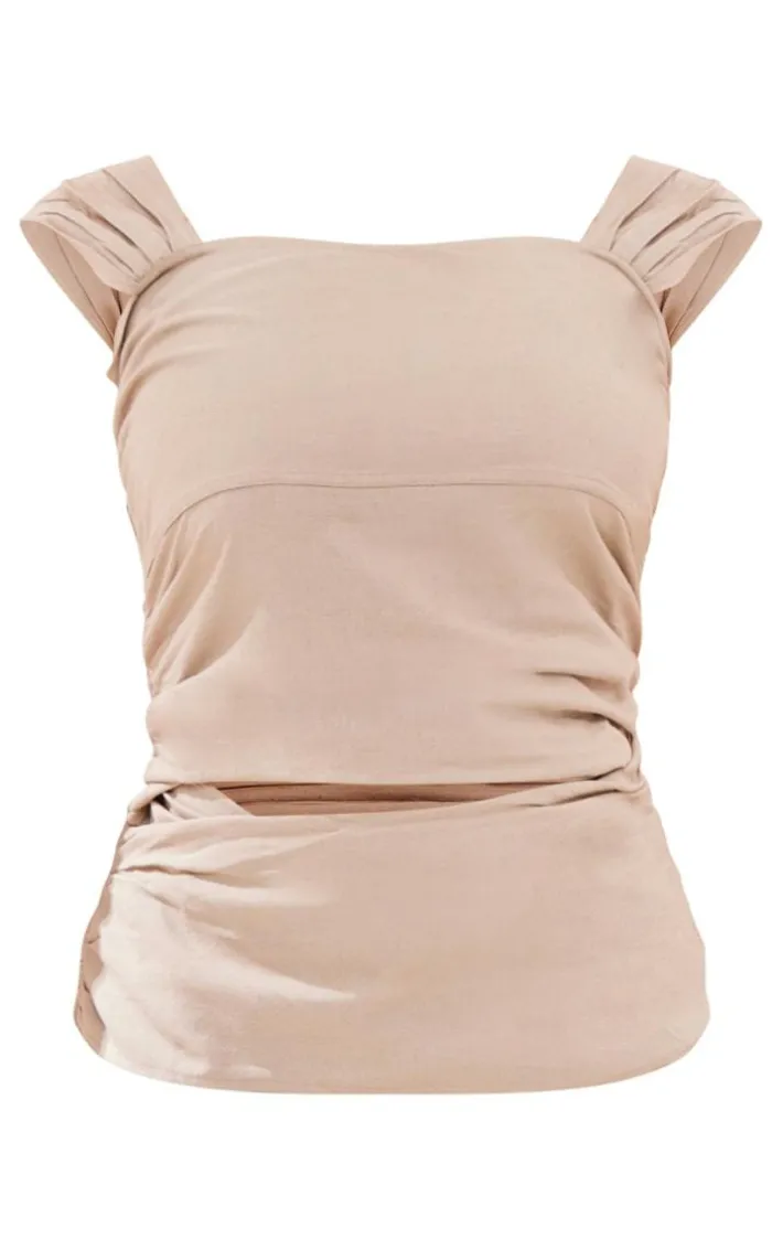 Plus Stone Linen Look Wrap Detail Wide Leg Jumpsuit