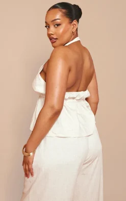 Plus Stone Marl Linen Look Tie Waist Longline Top