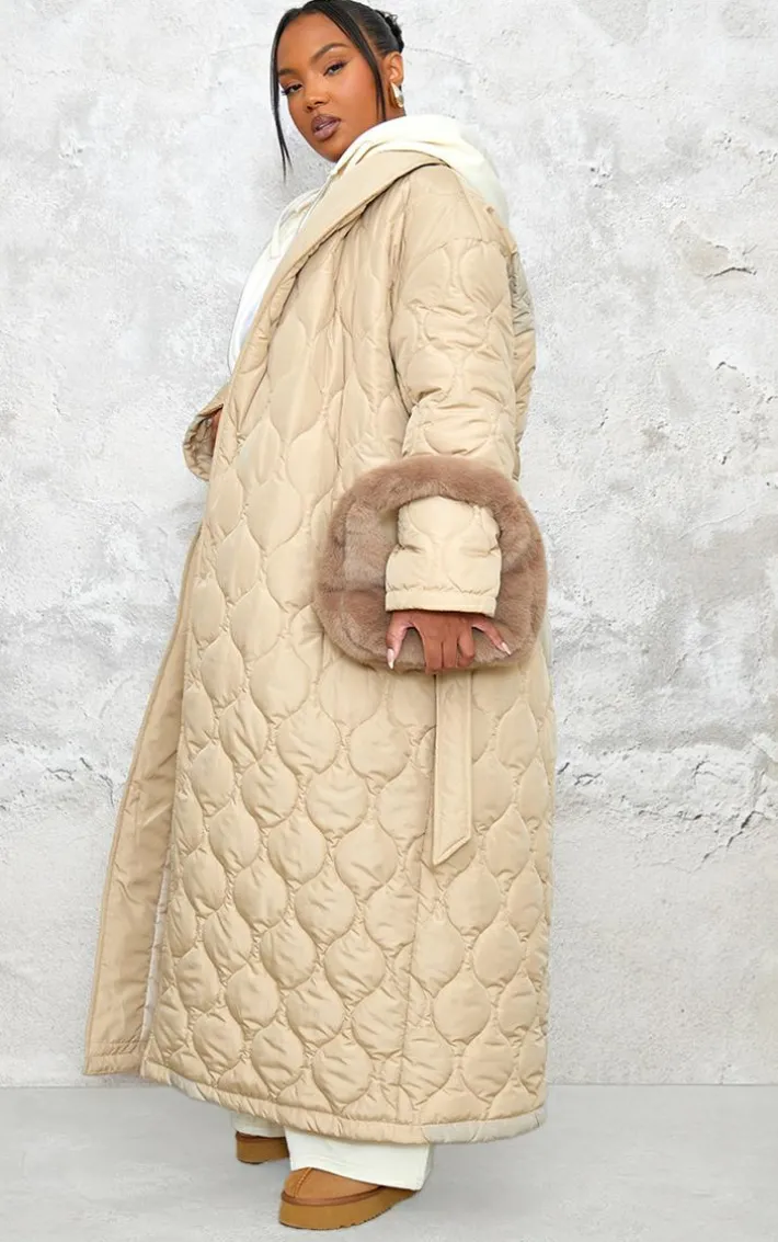 Plus Stone Maxi Belted Quilted Coat