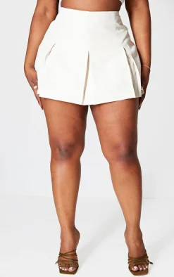 Plus Stone Mid Waist Tailored Woven Box Pleat Skater Skort