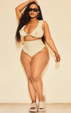 Plus Stone Mix & Match Frill Detail Bikini Top