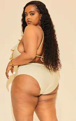 Plus Stone Mix & Match Frill Detail Bikini Top