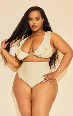 Plus Stone Mix & Match Frill Detail Bikini Top