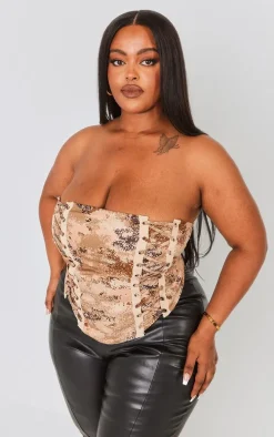 Plus Stone Printed Lace Up Side Bandeau Crop Top