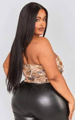 Plus Stone Printed Lace Up Side Bandeau Crop Top