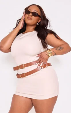 Plus Stone Racer Neck Double Belt Skort Romper