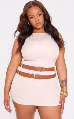 Plus Stone Racer Neck Double Belt Skort Romper