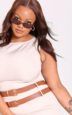 Plus Stone Racer Neck Double Belt Skort Romper