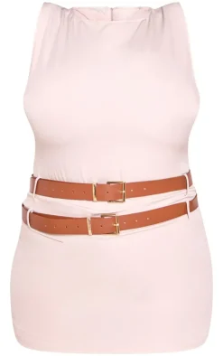Plus Stone Racer Neck Double Belt Skort Romper