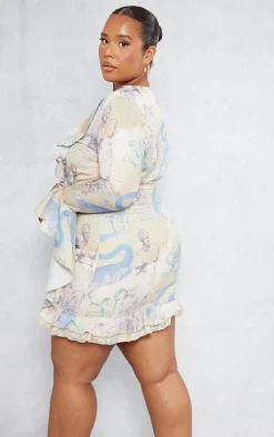 Plus Stone Renaissance Woven Ruffle Detail Bodycon Dress