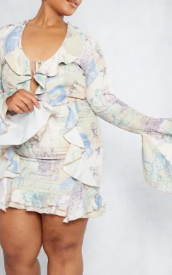 Plus Stone Renaissance Woven Ruffle Detail Bodycon Dress