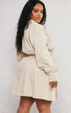 Plus Stone Ruched Waist Button Up Shirt Dress