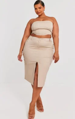 Plus Stone Split Front Cargo Skirt