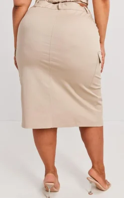 Plus Stone Split Front Cargo Skirt