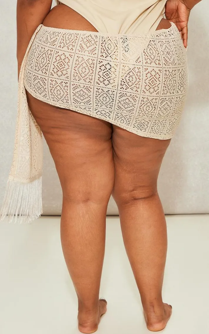 Plus Stone Tassel Front Crochet Sarong