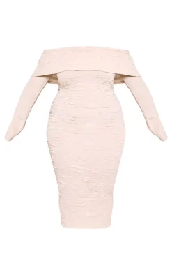Plus Stone Textured Fold Over Bardot Midi Dress