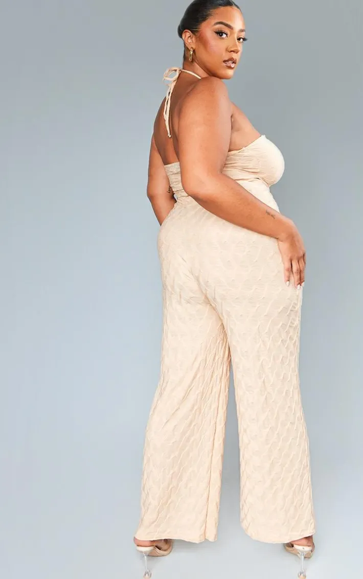 Plus Stone Textured Halterneck Jumpsuit