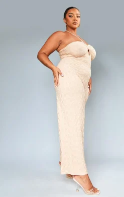 Plus Stone Textured Halterneck Jumpsuit