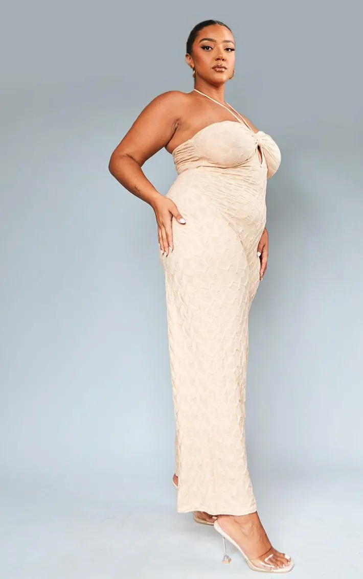 Plus Stone Textured Halterneck Jumpsuit