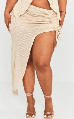 Plus Stone Textured Knit Ruched Midi Skirt