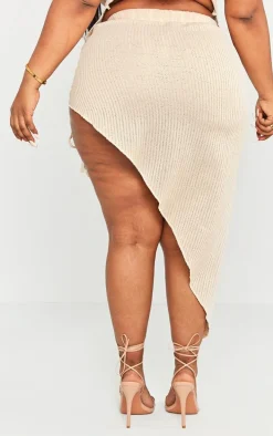 Plus Stone Textured Knit Ruched Midi Skirt