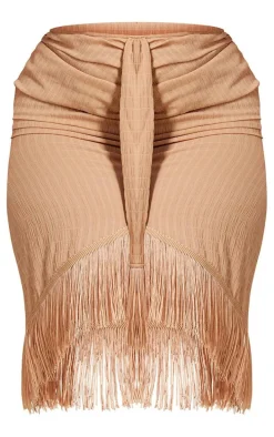 Plus Stone Textured Linen Tassel Drape Midi Skirt