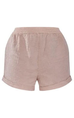 Plus Stone Textured Linen Look Floaty Shorts