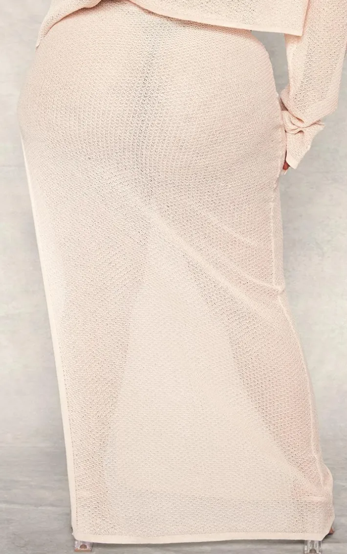 Plus Stone Textured Sheer Knit Ruched Side Maxi Skirt