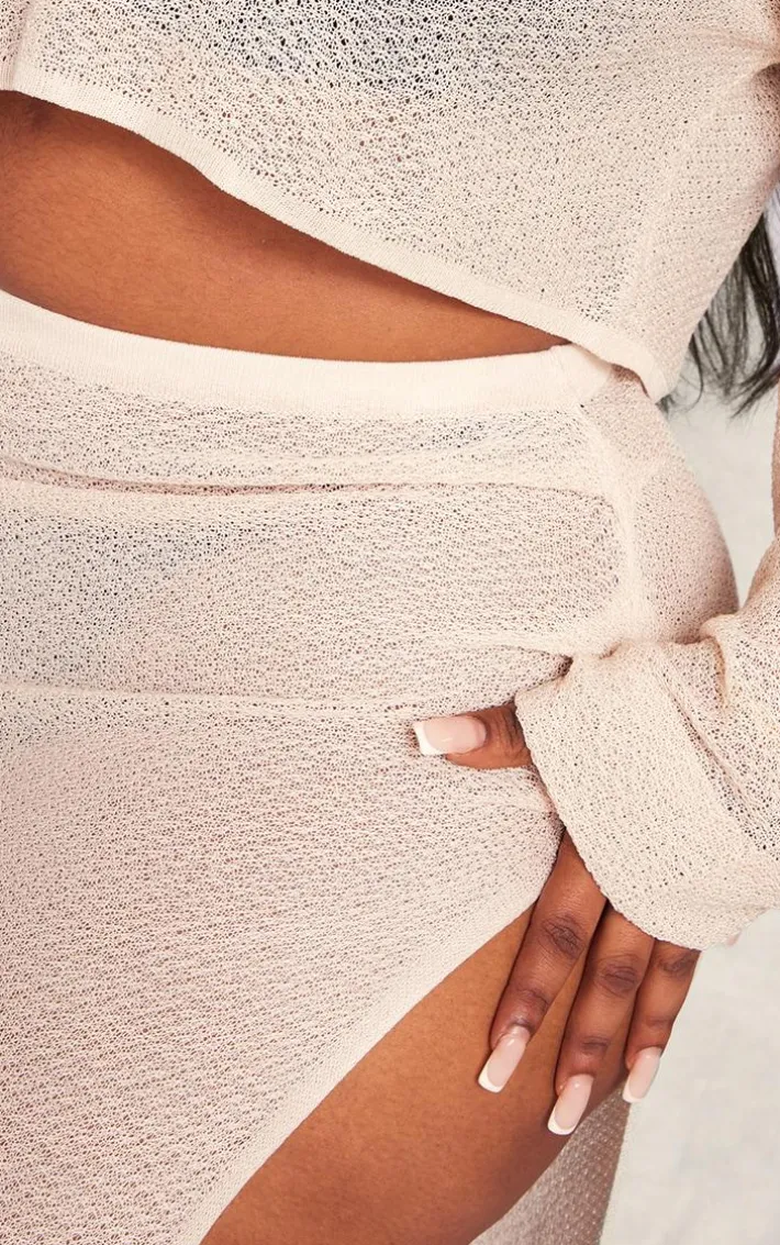 Plus Stone Textured Sheer Knit Ruched Side Maxi Skirt