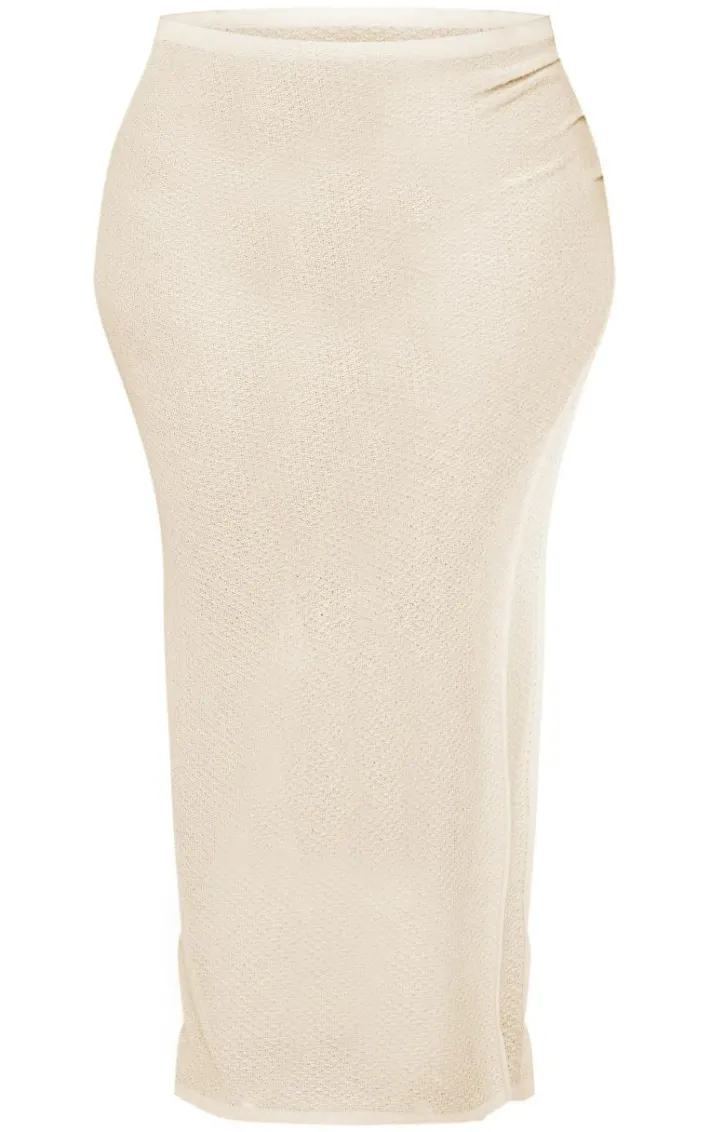 Plus Stone Textured Sheer Knit Ruched Side Maxi Skirt