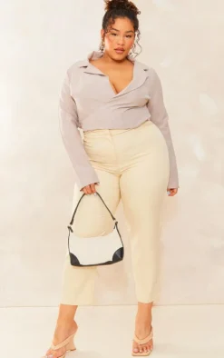 Plus Stone Textured Wrap Around Crop Blazer