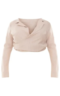 Plus Stone Textured Wrap Around Crop Blazer