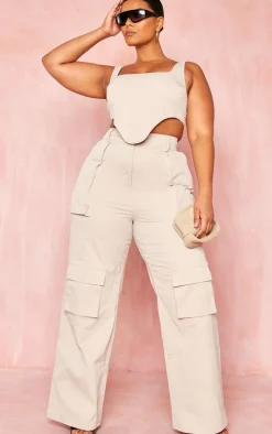 Plus Stone Twill Pocket Detail High Waist Cargo Pants