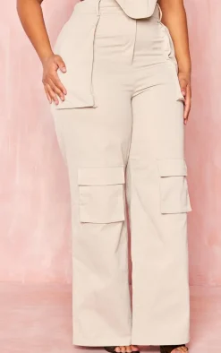 Plus Stone Twill Pocket Detail High Waist Cargo Pants
