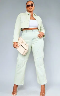 Plus Stone Vintage Wash Seam Detail Cargo Denim Jeans