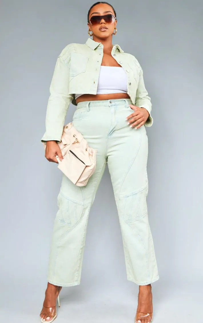 Plus Stone Vintage Wash Seam Detail Cargo Denim Jeans