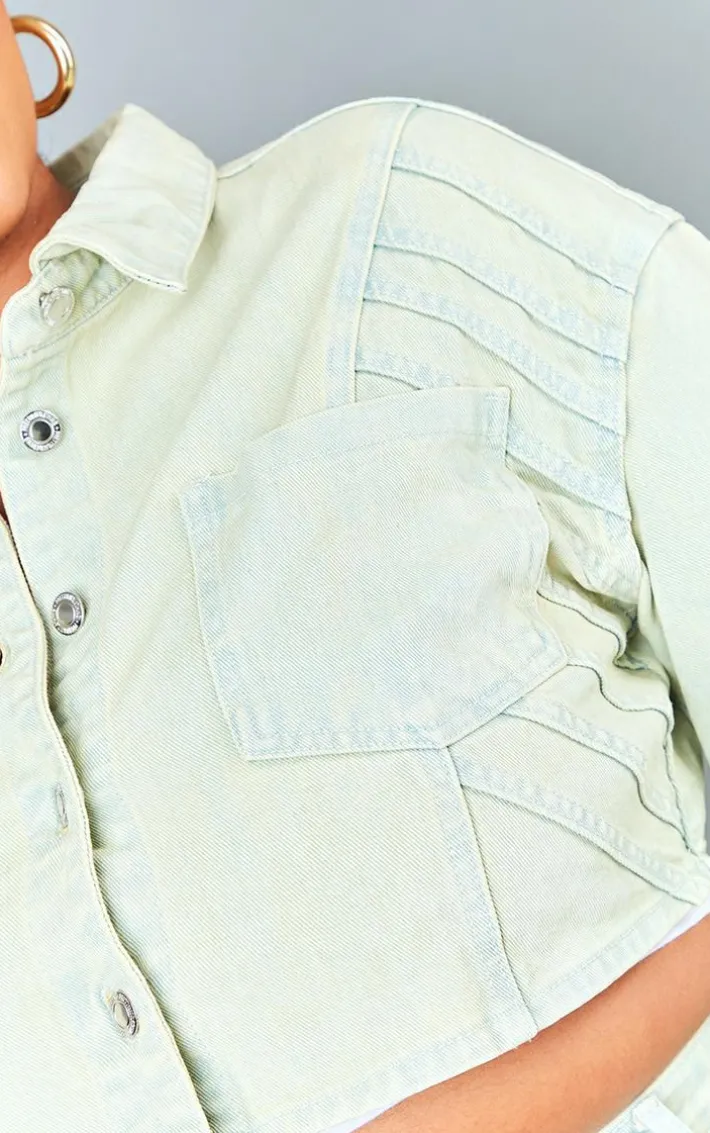 Plus Stone Vintage Wash Seam Detail Crop Denim Jacket