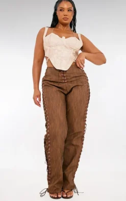 Plus Stone Washed Faux Leather Cross Halterneck Dip Hem Corset