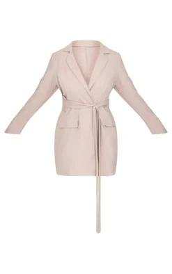 Plus Stone Woven Belted Blazer Dress