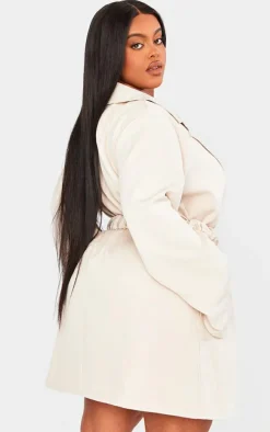 Plus Stone Woven Ruched Belt Blazer Dress