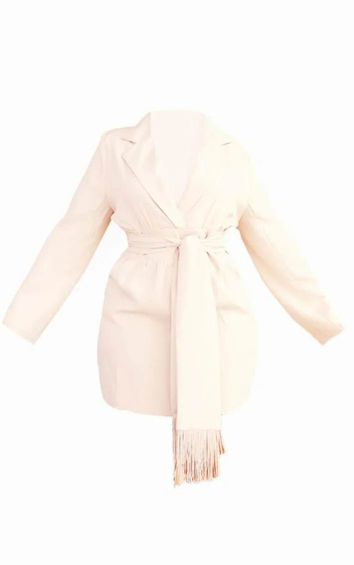 Plus Stone Wrap Front Tassel Belted Dress