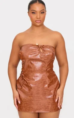 Plus Tan Faux Leather Trim Detail Corset